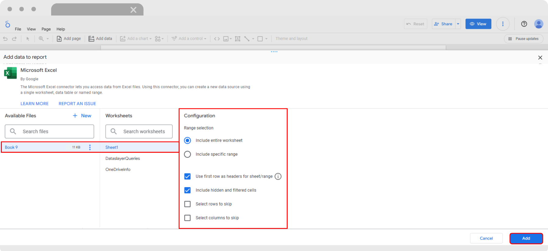 Connect Google Sheets and Microsoft Excel to Looker Studio